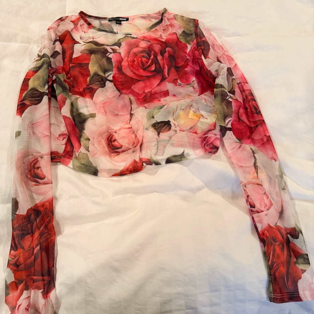 Fashion Nova Red and Pink Floral Crop Top
